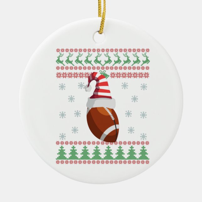 Ugly Christmas Sweater Rugby Sport Lovers Gift Ceramic Tree Decoration (Front)