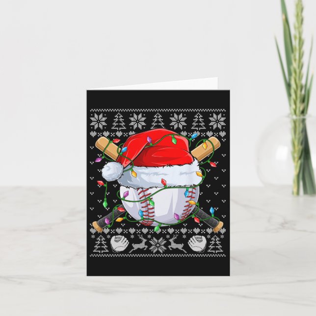 Ugly Christmas Sweater S Men Boys Kids Baseball Pl Card (Front)