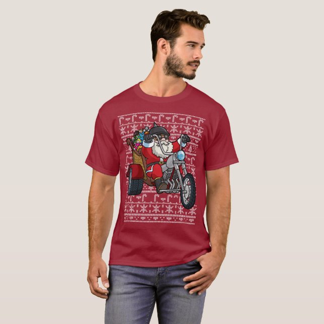 Ugly Christmas Sweater Santa Claus on Motorcycle (Front Full)