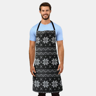 Ugly Christmas Sweater Scandinavian Knit Black Apron