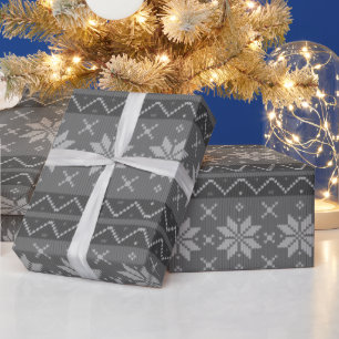 Ugly Christmas Sweater Scandinavian Knit Cosy Grey Wrapping Paper