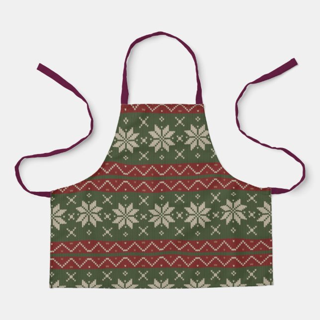 Ugly Christmas Sweater Scandinavian Knit Red Green Apron (Front)