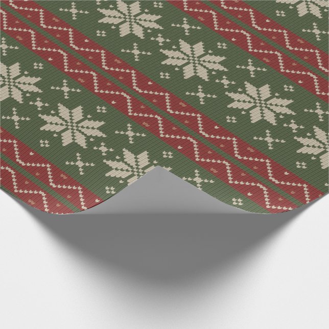 Ugly Christmas Sweater Scandinavian Knit Red Green Wrapping Paper (Corner)