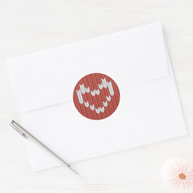Ugly Christmas Sweater Scandinavian Knit Red Heart Classic Round Sticker (Envelope)
