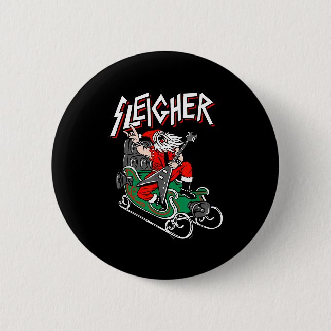 Ugly Christmas Sweater Sleigher Heavy Metal Santa  6 Cm Round Badge (Front)