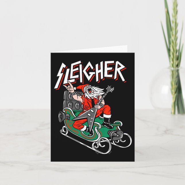 Ugly Christmas Sweater Sleigher Heavy Metal Santa  Card (Front)