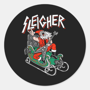 Ugly Christmas Sweater Sleigher Heavy Metal Santa Classic Round Sticker