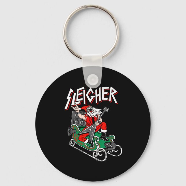 Ugly Christmas Sweater Sleigher Heavy Metal Santa  Key Ring (Front)