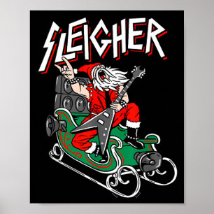 Ugly Christmas Sweater Sleigher Heavy Metal Santa Poster