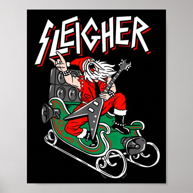 Ugly Christmas Sweater Sleigher Heavy Metal Santa  Poster (Front)
