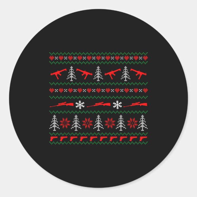 Ugly Christmas Sweater Tactical Merry Christmas  Classic Round Sticker (Front)
