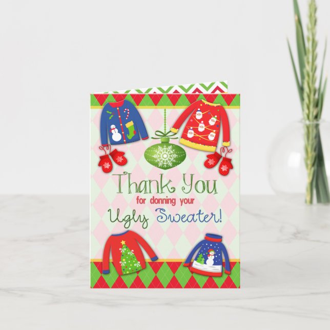 Ugly Christmas Sweater Thank You Card (Front)