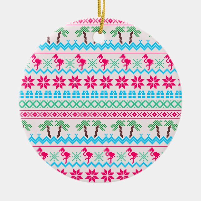 Ugly Christmas Sweater Tropical Flamingo Ceramic Tree Decoration (Front)
