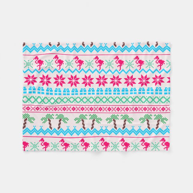 Ugly Christmas Sweater Tropical Flamingo Fleece Blanket (Front (Horizontal))