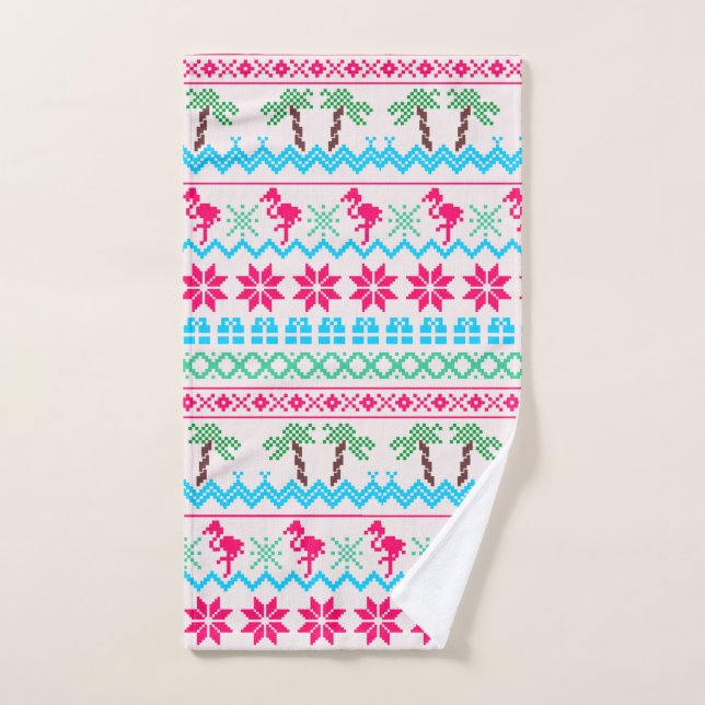 Ugly Christmas Sweater Tropical Flamingo Hand Towel (Hand Towel)