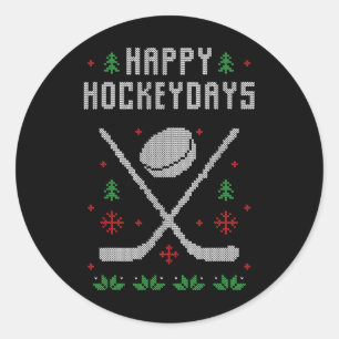 Ugly Christmas Sweater Ugly Sweater Ice Hockey Classic Round Sticker