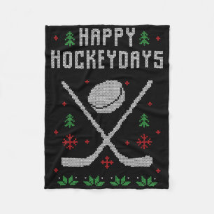 Ugly Christmas Sweater Ugly Sweater Ice Hockey  Fleece Blanket