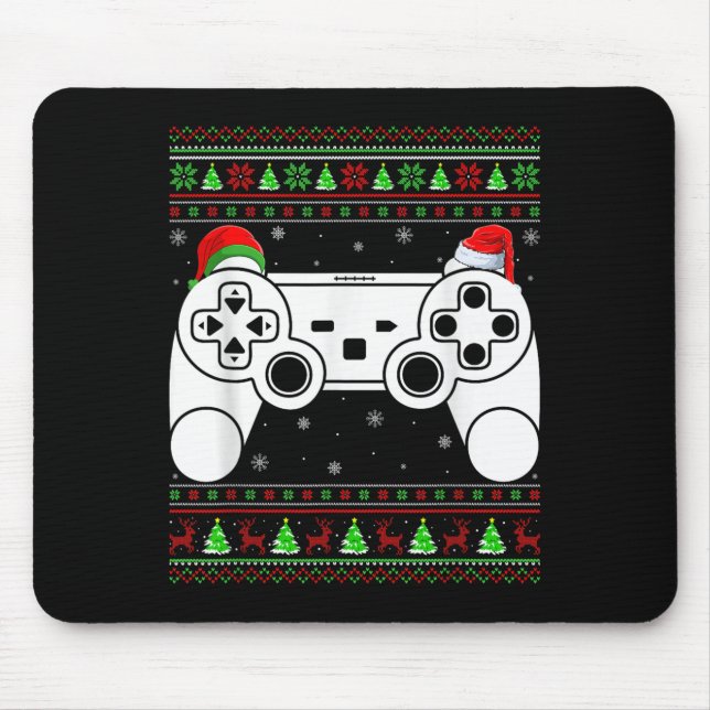 Ugly Christmas Sweater Video Game Controller Xmas  Mouse Mat (Front)