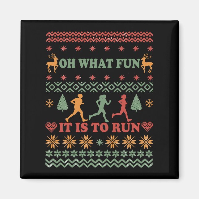 Ugly christmas sweater vintage running run magnet (Front)
