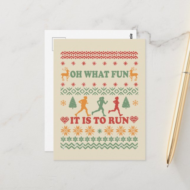 Ugly christmas sweater vintage running run postcard (Front/Back In Situ)
