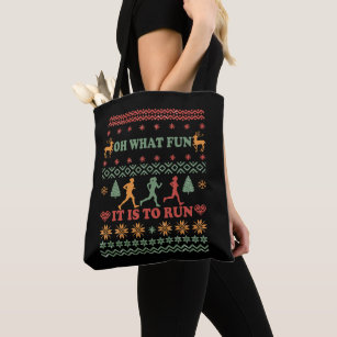 ugly christmas sweater vintage running run tote bag