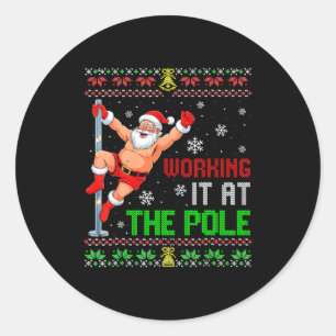Ugly Christmas Sweater Working It At The Le Funny  Classic Round Sticker