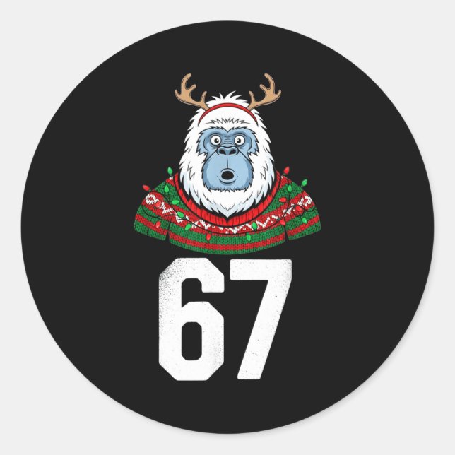 Ugly Christmas Sweater Yeti Gorilla Reindeer 67  Classic Round Sticker (Front)