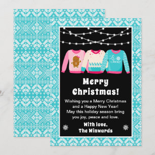 Ugly Christmas Sweaters Blue Merry Christmas Holiday Card