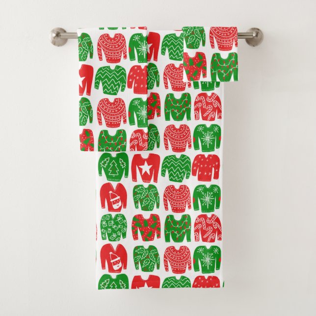 Ugly Christmas Sweaters Cute Holiday Pattern Bath Towel Set (Insitu)