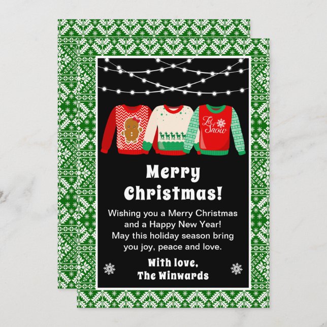 Ugly Christmas Sweaters Green Merry Christmas Holiday Card (Front/Back)
