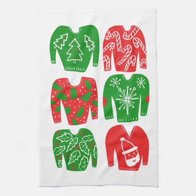 Ugly Christmas Sweaters Holiday Pattern Tea Towel (Vertical)