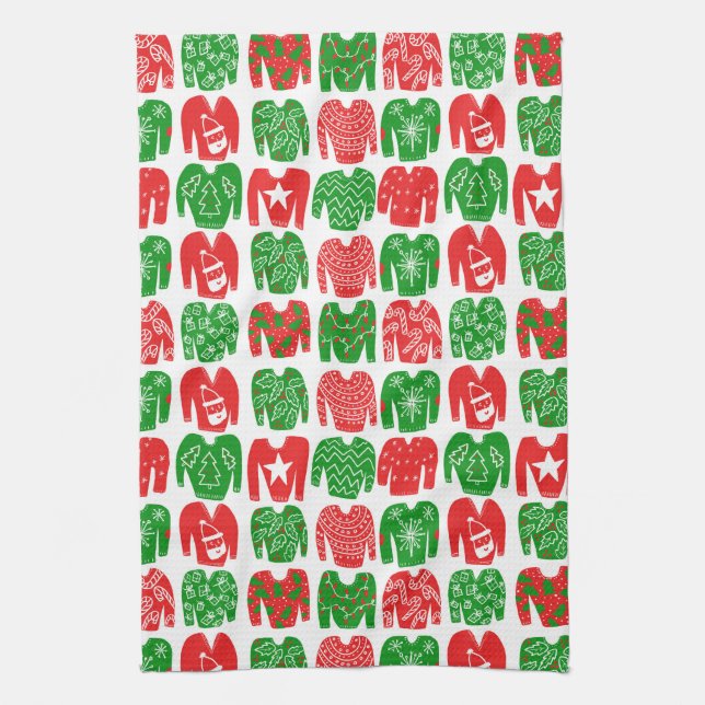Ugly Christmas Sweaters Holiday Pattern Tea Towel (Vertical)