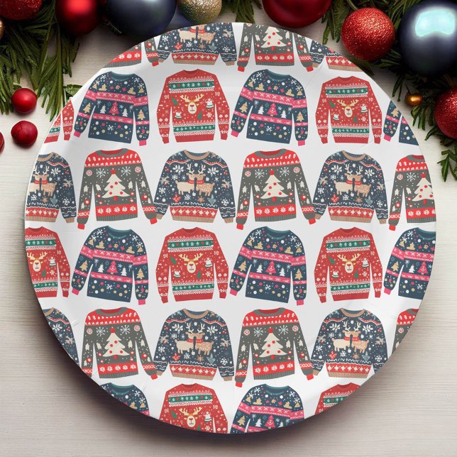 Ugly Christmas Sweaters Pattern Paper Plate (Creator Uploaded)