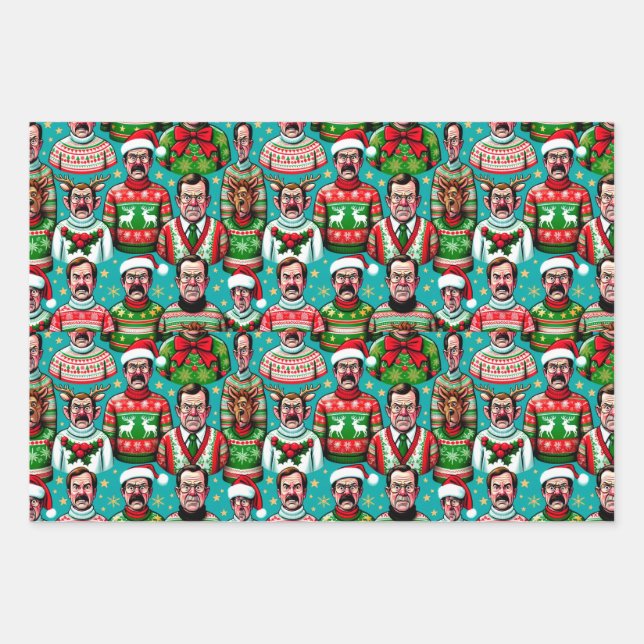 "Ugly" Christmas sweaters with humourous patterns Wrapping Paper Sheet (Front)