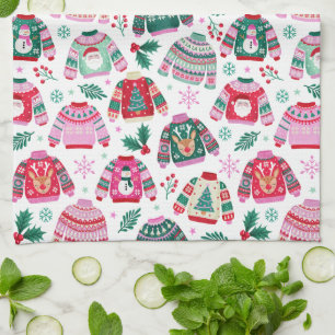 Ugly Christmas Sweaters With Santa and Reindeer Tea Towel