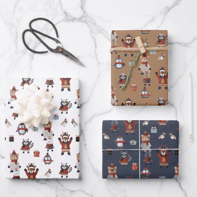 Ugly Christmas Sweathers on Animals Pattern  Wrapping Paper Sheet (Front)