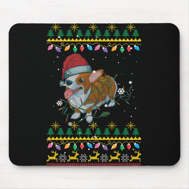 Ugly Christmas Sweatshirt Corgi Christmas Lights Mouse Mat (Front)