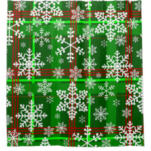 ugly christmas tartan plaid snowflakes shower curtain