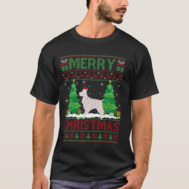 Ugly Christmas Tree Lighting Cocker Spaniel Dog Ug T-Shirt (Front)