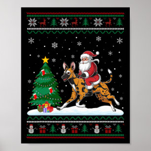 Ugly Christmas Tree Lights Santa Riding African Wi Poster