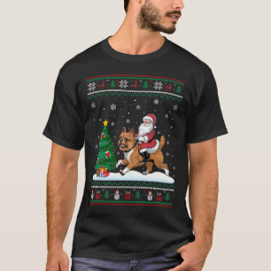 Ugly Christmas Tree Lights Santa Riding Brussels G T-Shirt