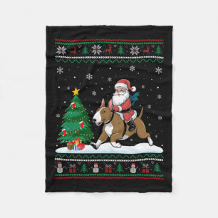 Ugly Christmas Tree Lights Santa Riding Bull Terri Fleece Blanket