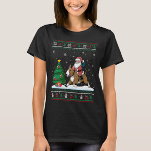 Ugly Christmas Tree Lights Santa Riding Bull Terri T-Shirt