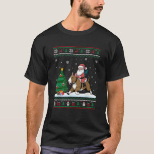 Ugly Christmas Tree Lights Santa Riding Bull Terri T-Shirt