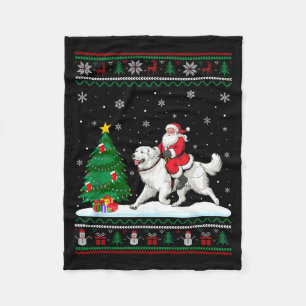 Ugly Christmas Tree Lights Santa Riding Great Pyre Fleece Blanket