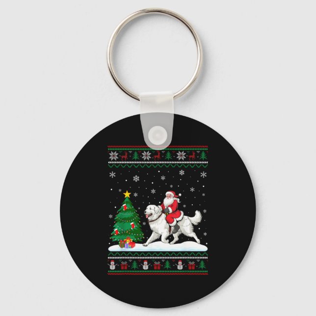 Ugly Christmas Tree Lights Santa Riding Great Pyre Key Ring (Front)