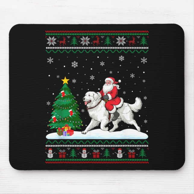 Ugly Christmas Tree Lights Santa Riding Great Pyre Mouse Mat (Front)