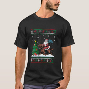 Ugly Christmas Tree Lights Santa Riding Irish Sett T-Shirt