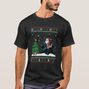 Ugly Christmas Tree Lights Santa Riding Newfoundla T-Shirt