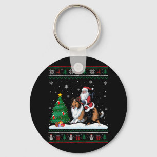 Ugly Christmas Tree Lights Santa Riding Rough Coll Key Ring